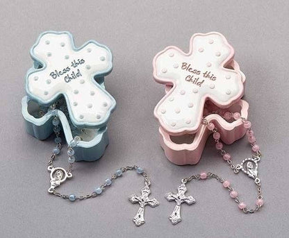 Bless This Child Trinket Box With Rosary Blue