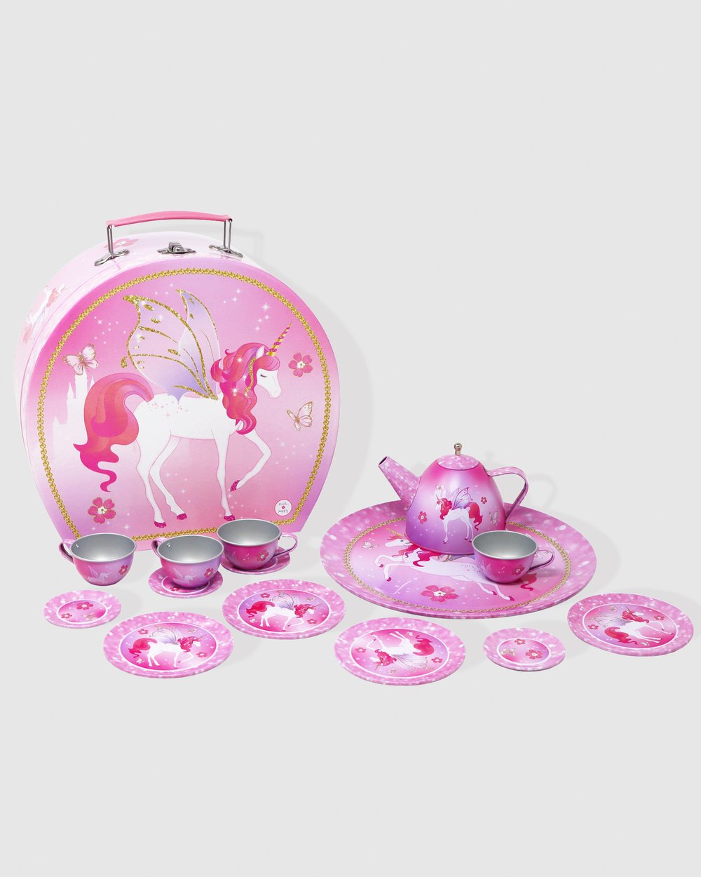Pink Poppy Unicorn Princess 15 Piece Tin Tea Set In Carry Case