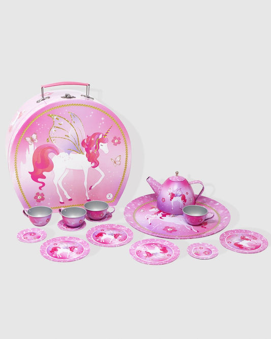 Pink Poppy Unicorn Princess 15 Piece Tin Tea Set In Carry Case