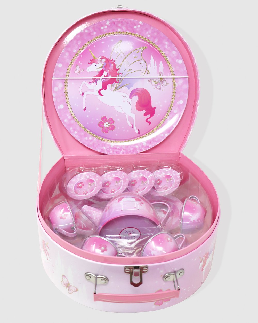 Pink Poppy Unicorn Princess 15 Piece Tin Tea Set In Carry Case