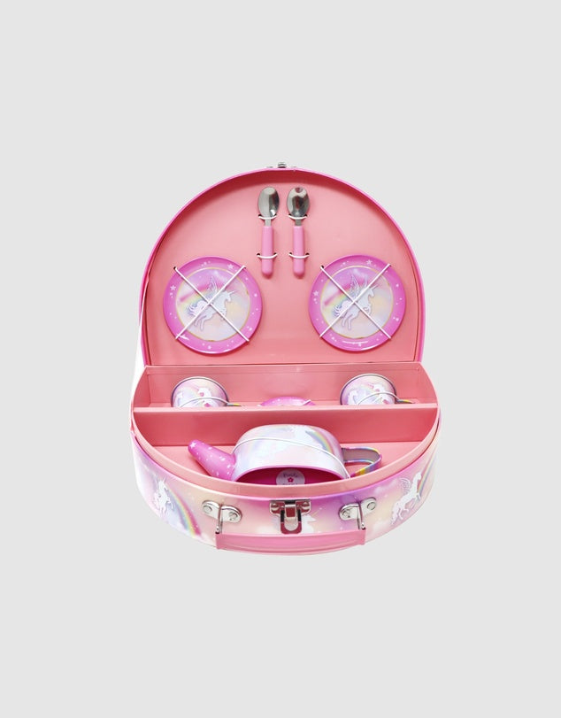 Pink Poppy Unicorn Dreamer 10 Piece Tin Tea Set in Carry Case