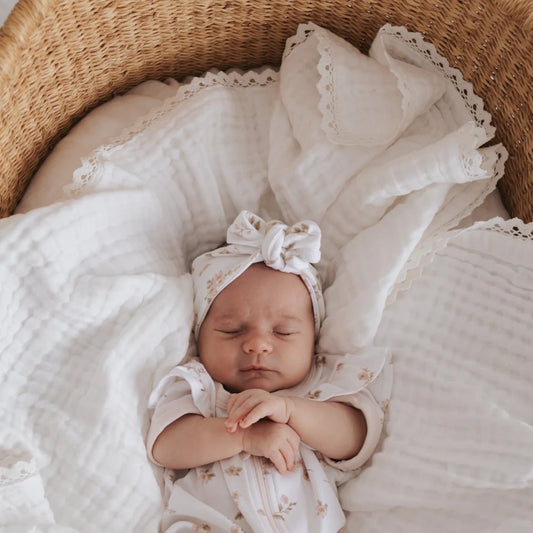 Aster & Oak White Muslin Lace Blanket