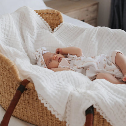 Aster & Oak White Muslin Lace Blanket