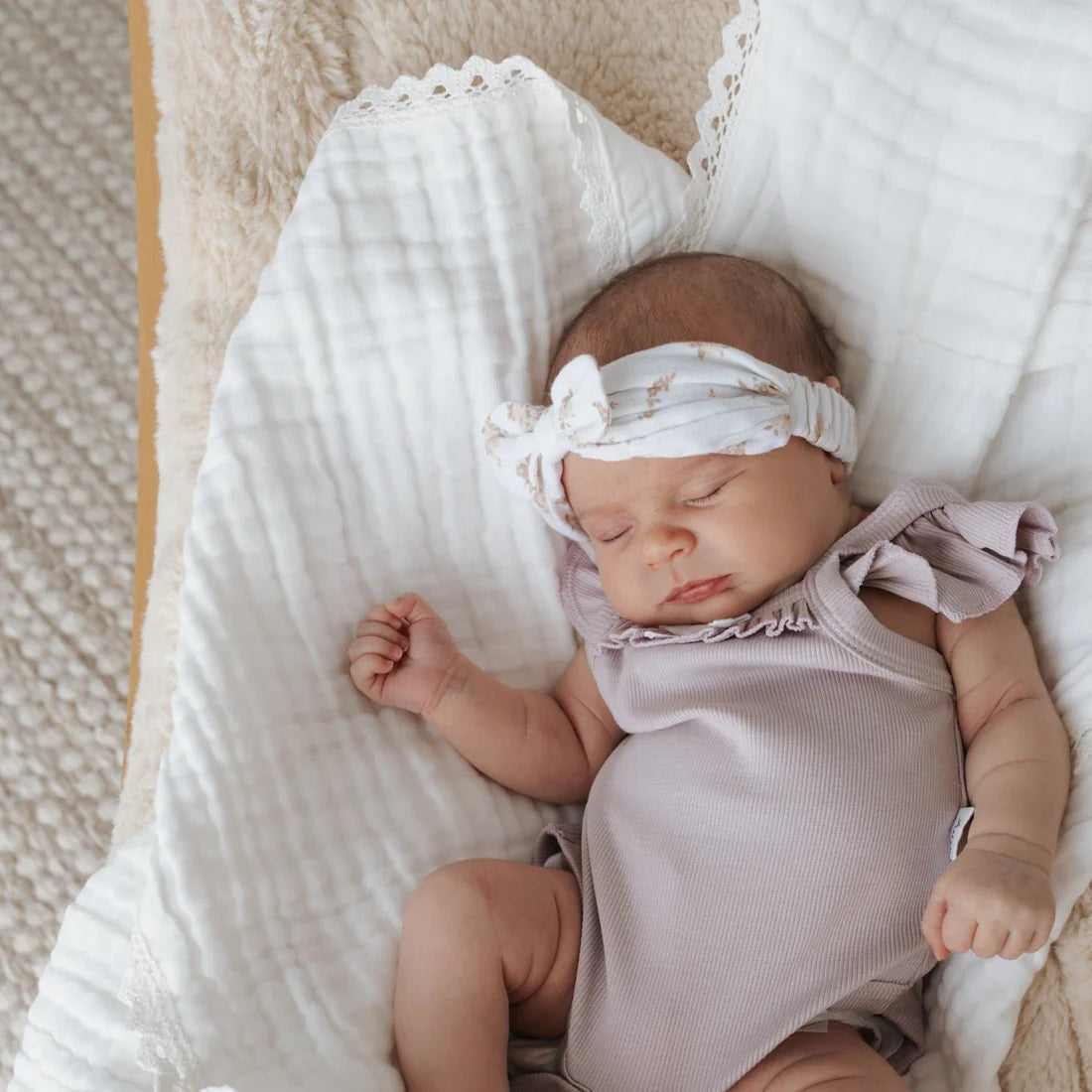 Aster & Oak White Muslin Lace Blanket