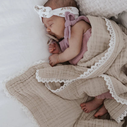 Aster & Oak Sand Muslin Lace Blanket