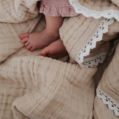 Aster & Oak Sand Muslin Lace Blanket