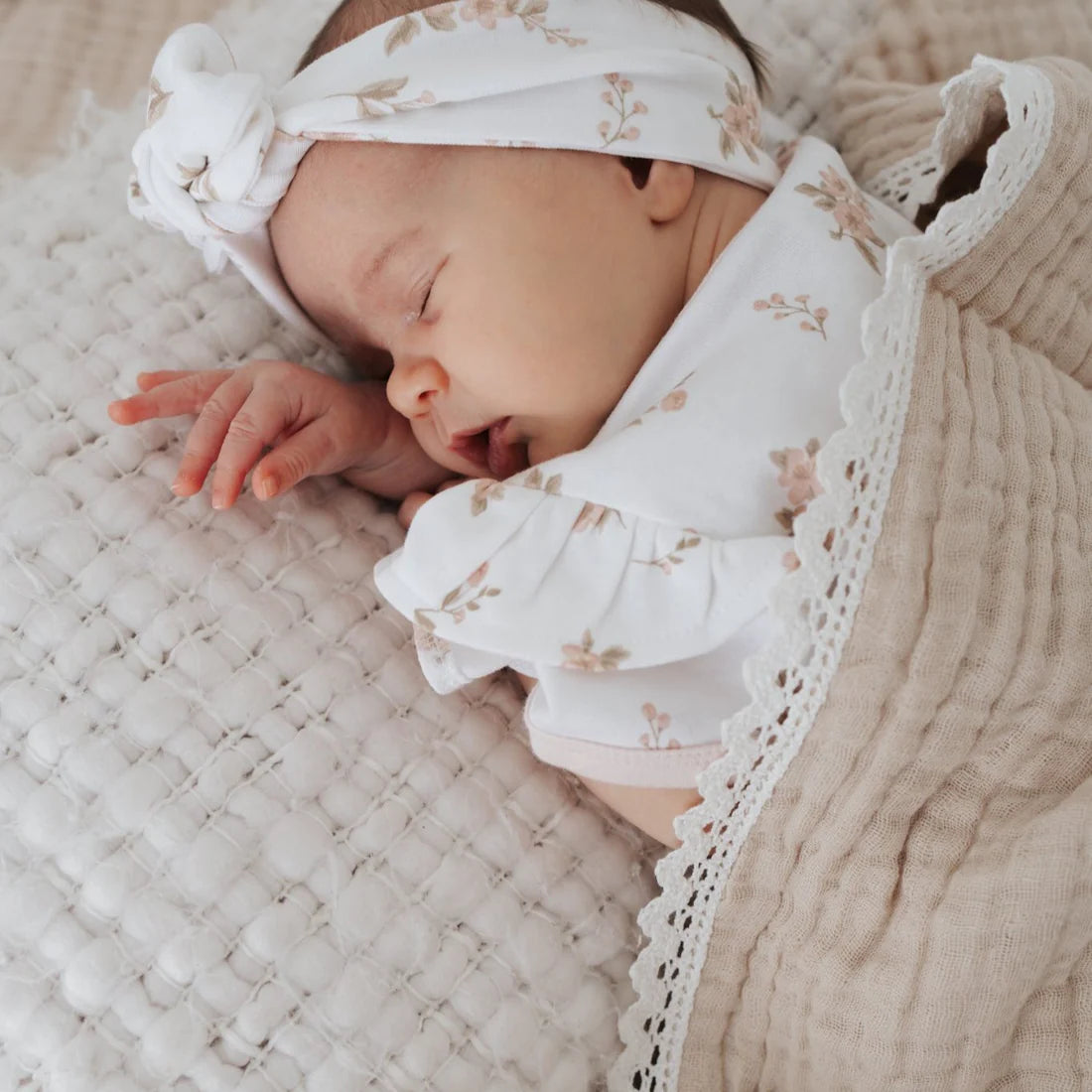 Aster & Oak Sand Muslin Lace Blanket