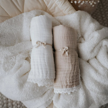 Aster & Oak Sand Muslin Lace Blanket