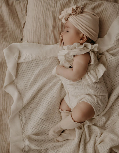 Aster & Oak Cream Heirloom Knit Blanket