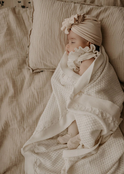 Aster & Oak Cream Heirloom Knit Blanket