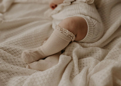 Aster & Oak Cream Heirloom Knit Blanket