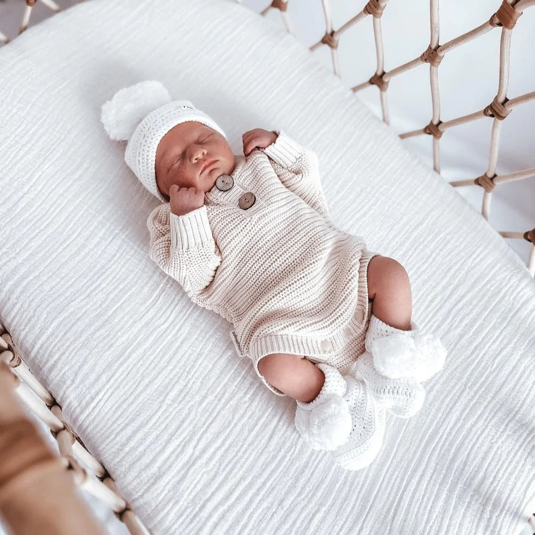 3 Little Crowns Textured Knit Bodysuit Oat