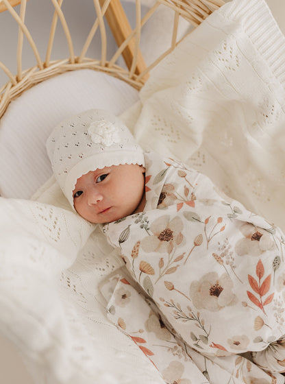 Emotion & Kids Knitted Flower Hat Off White