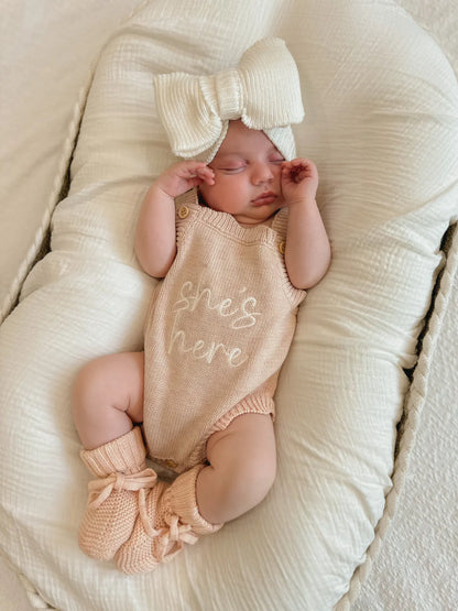 Blossom & Pear 'She's Here' Singlet Mini Knit Romper Pink Lemonade