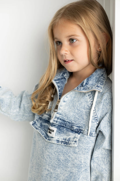 Cracked Soda Willow Detailed Denim Dress Blue