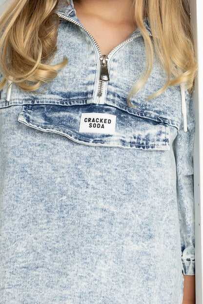 Cracked Soda Willow Detailed Denim Dress Blue