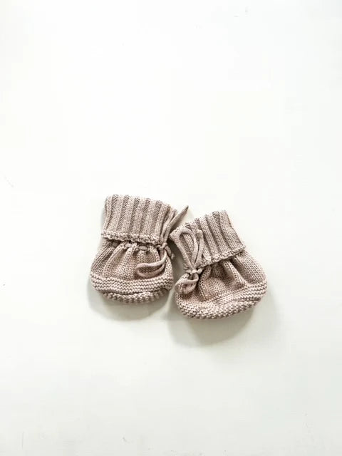 Petite + Co Cuff Newborn Lace Booties Teddy Brown