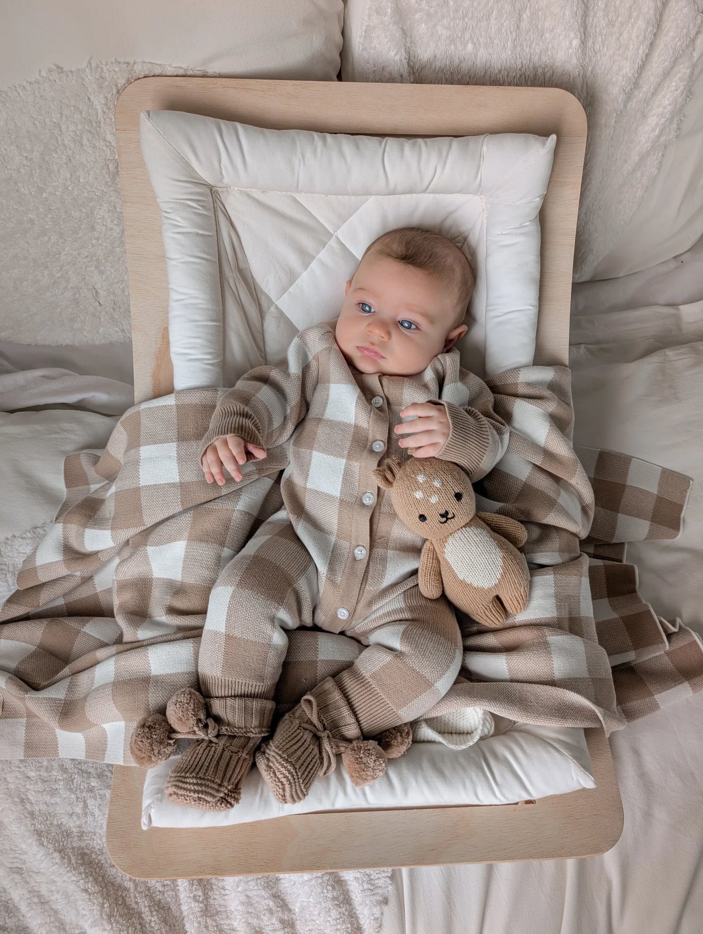 Petite + Co Gingham Romper Teddy Brown