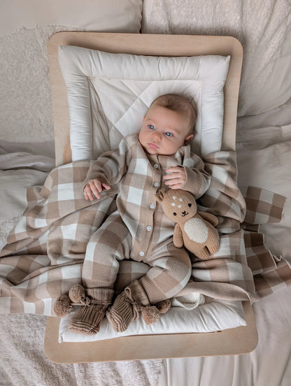 Petite + Co Gingham Romper Teddy Brown