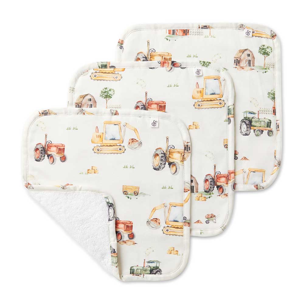 Snuggle Hunny Diggers & Tractors Wash Cloths 3 Pack