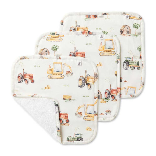 Snuggle Hunny Digger’s & Tractors Wash Cloths 3 Pack