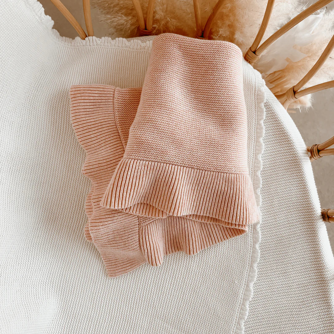 Blossom & Pear Heirloom Poppy Frill Knit Blanket Pink Lemonade