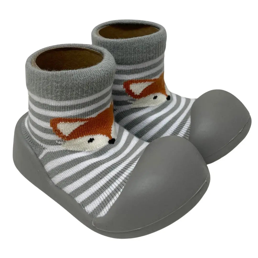 ES Kids Rubber Soled Socks Grey Stripe Fox