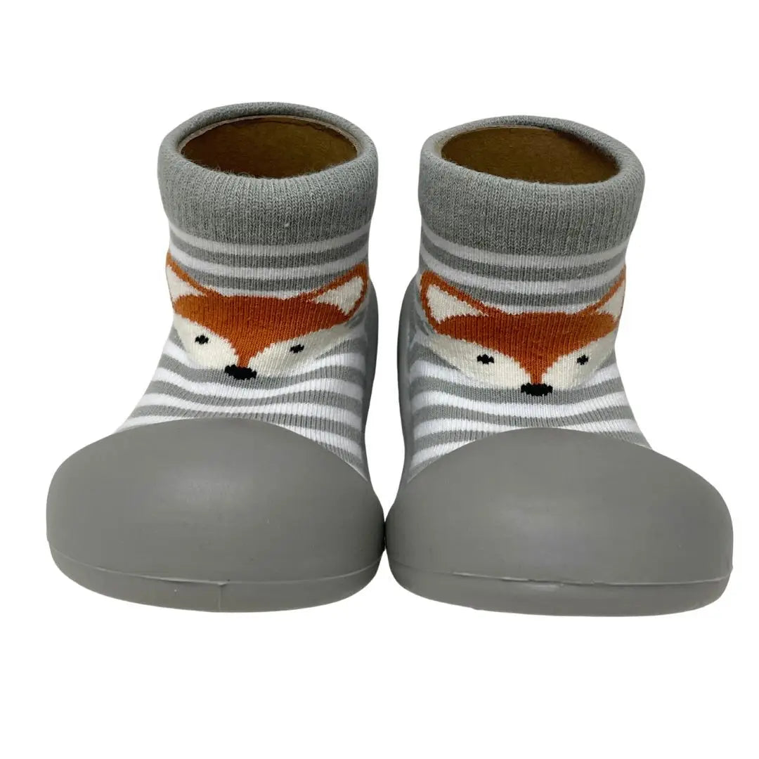ES Kids Rubber Soled Socks Grey Stripe Fox