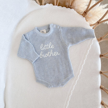 Blossom & Pear 'Little Brother' Long Sleeve Knit Romper Powder Blue