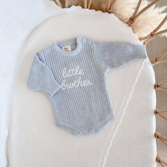 Blossom & Pear 'Little Brother' Long Sleeve Knit Romper Powder Blue