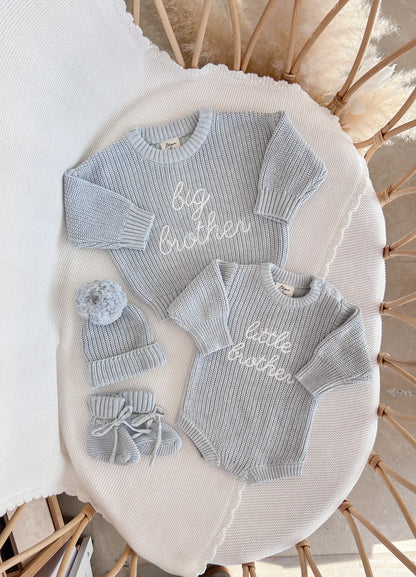 Blossom & Pear 'Little Brother' Long Sleeve Knit Romper Powder Blue