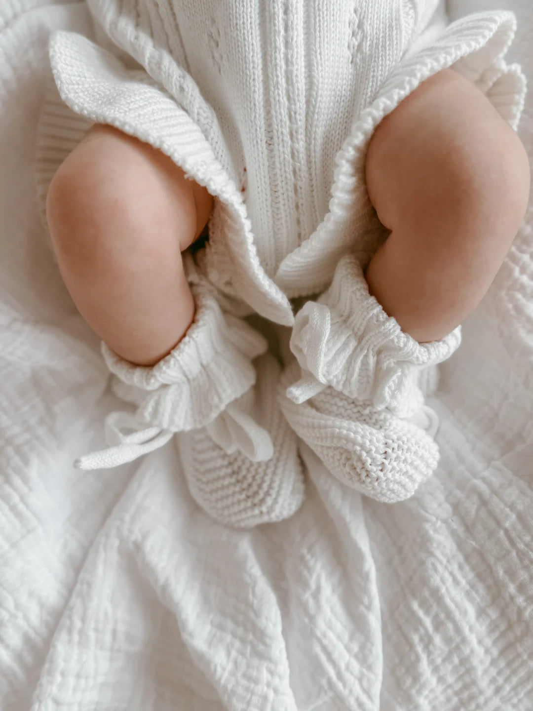 Blossom & Pear Frill Knit Booties Milk