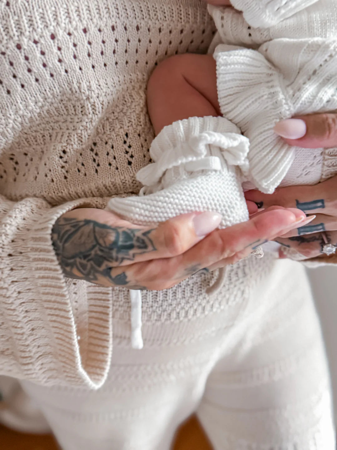 Blossom & Pear Frill Knit Booties Milk