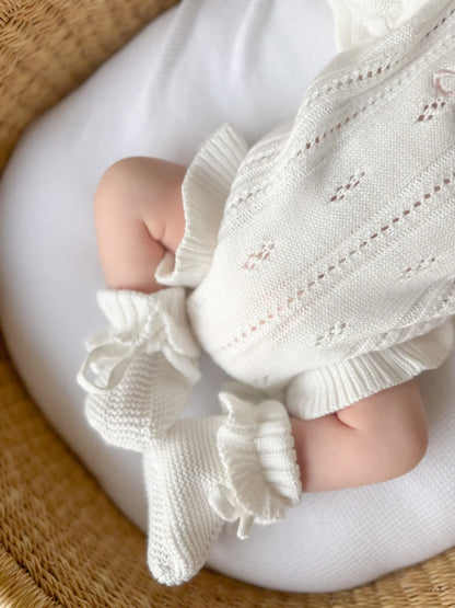 Blossom & Pear Frill Knit Booties Milk