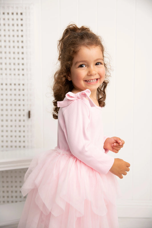 Cracked Soda Winter Ribbed Bow Fleece Tutu Dress Pink