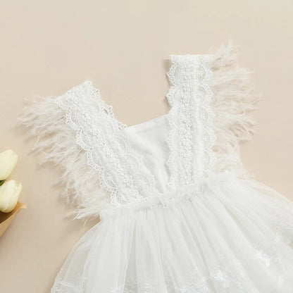 Feathered Sleeve Lace Dress