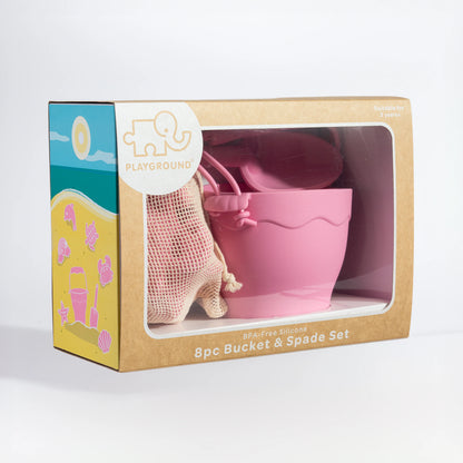 Playground Silicone 8pc Bucket & Spade Set Light Pink