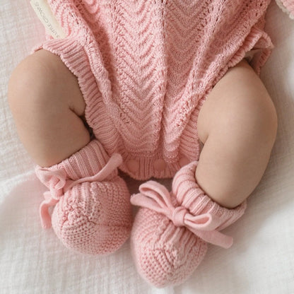 3 Little Crowns Textured Knit Booties Pink