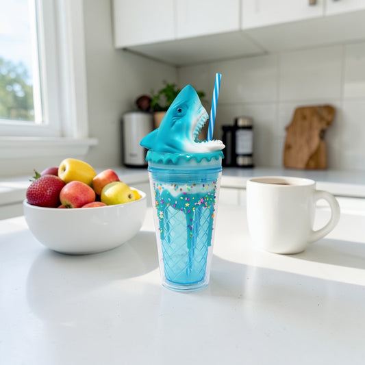 Pink Poppy Shark Drinking Cup Blue