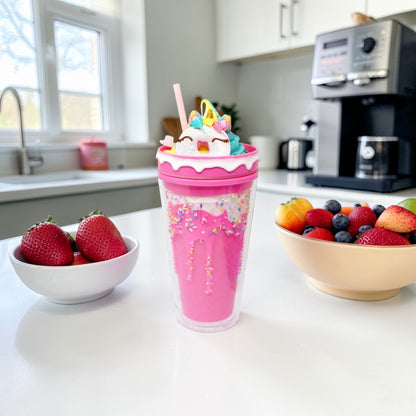 Pink Poppy Unicorn Donut Drinking Cup Pink