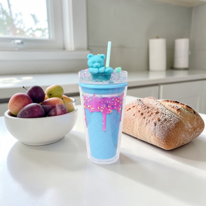 Pink Poppy Gummy Bear Drinking Cup Blue