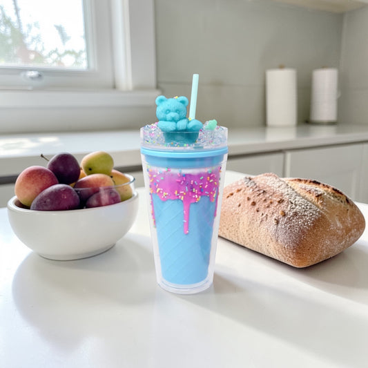 Pink Poppy Gummy Bear Drinking Cup Blue