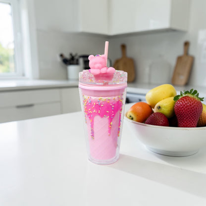 Pink Poppy Gummy Bear Drinking Cup Pink