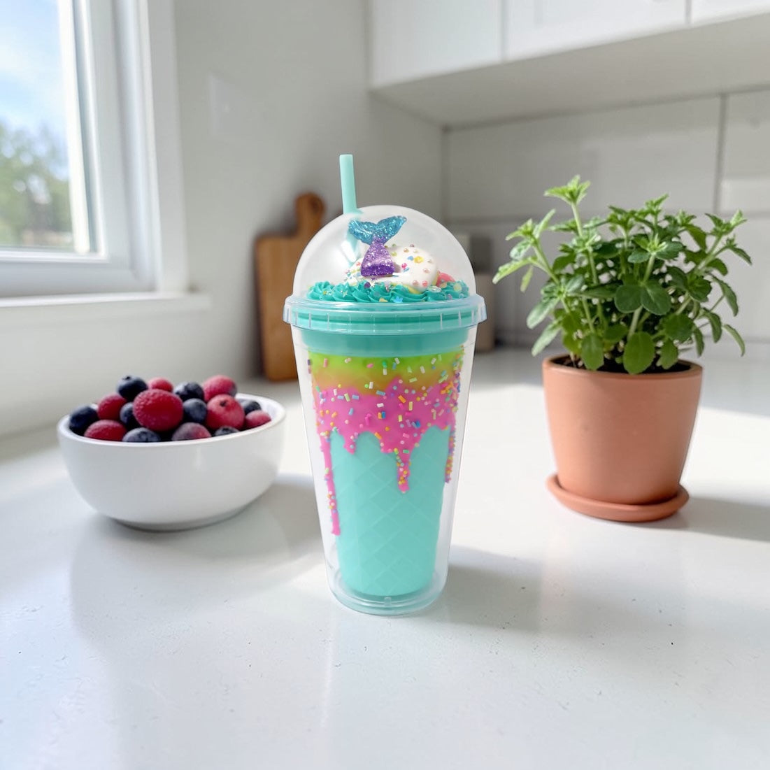 Pink Poppy Mermaid Drinking Cup Blue