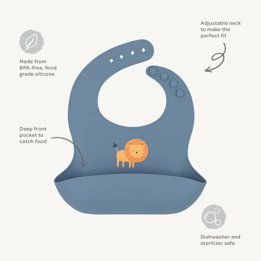 Living Textiles Silicone Bib Lion Blue