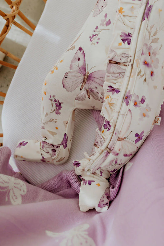 Confetti Kidz Lilac Butterflies Bamboo Zipsuit