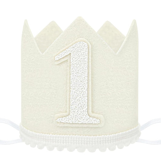 1st Birthday Crown Hat White