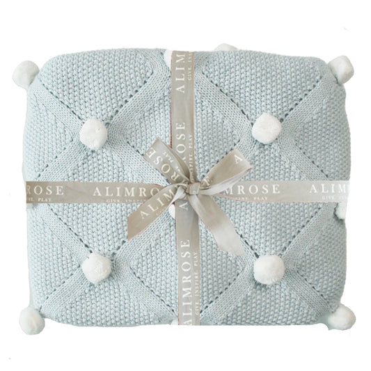 Alimrose Pom Pom Baby Blanket Powder Blue