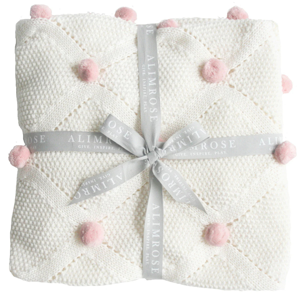 Alimrose Pom Pom Baby Blanket Ivory Pink