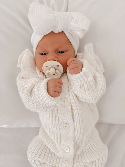 Petite + Co Long Flutter Ribbed Romper Milk